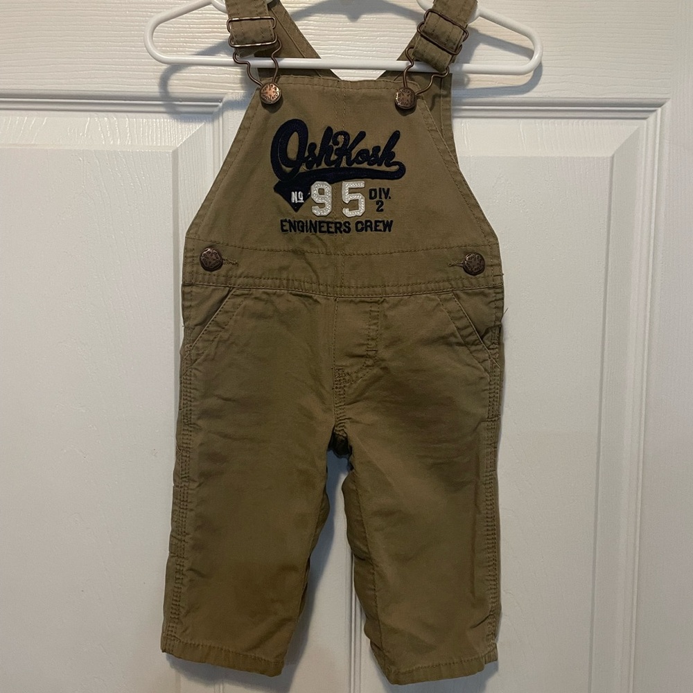 OshKosh B’gosh Baby Overalls 6M Khaki Brown Engineer Crew